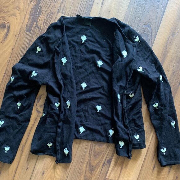 ETOILE Black Cardigan with Embroidered Champagne Glass Pattern - M - Picture 2 of 4